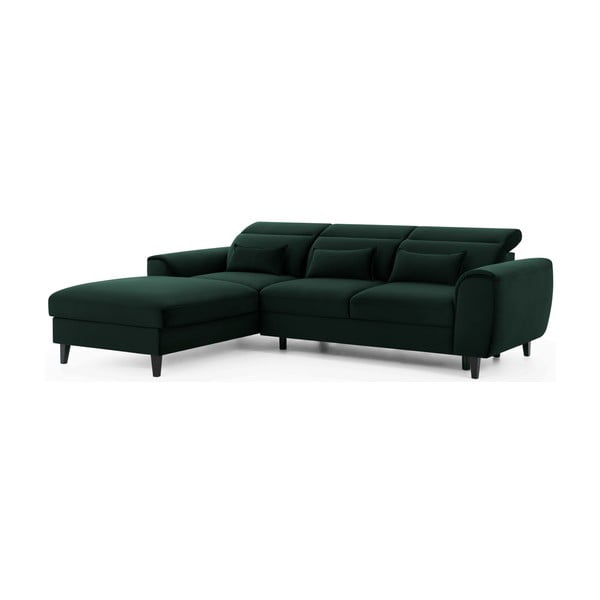 Tamsiai žalios spalvos iš velveto sulankstoma/su sandėliavimo vieta kampinė sofa (su kairiuoju kampu/su gultu) Foble – ELTAP-image-2