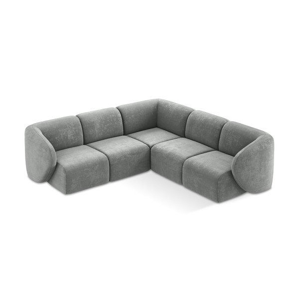 Pilkos spalvos kampinė sofa iš šenilinio audinio Lani – Makamii-image-1