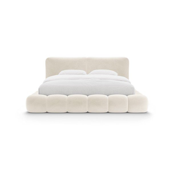 Dramblio kaulo spalvos dvigulė lova audiniu dengta su sandėliavimo vieta su lovos grotelėmis 160x200 cm Solange – Micadoni -image-4