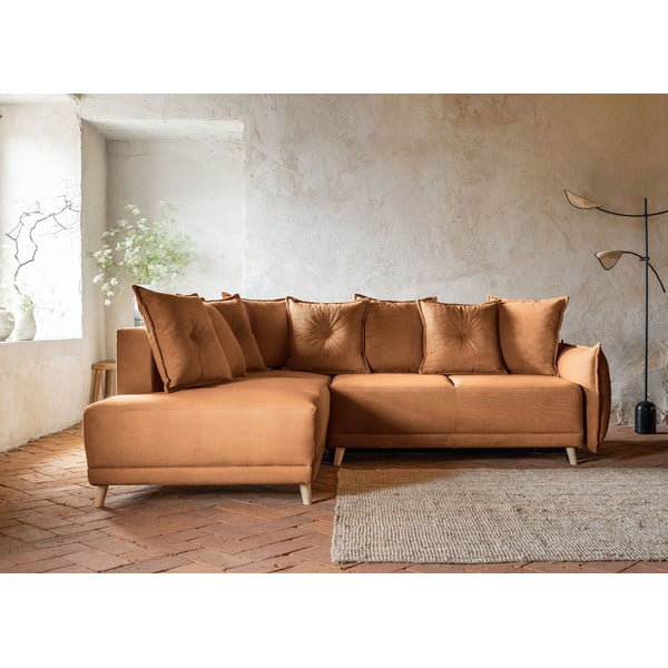 Sulankstoma kampinė sofa iš kordinio velveto raudonos plytų spalvos (su kairiuoju kampu) Lazy Lukka – Miuform-image-1