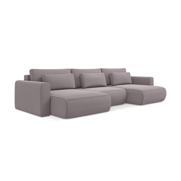 Levandų spalvos iš velveto sulankstoma/su sandėliavimo vieta kampinė sofa („U“ formos) Kapua – Makamii-image-3