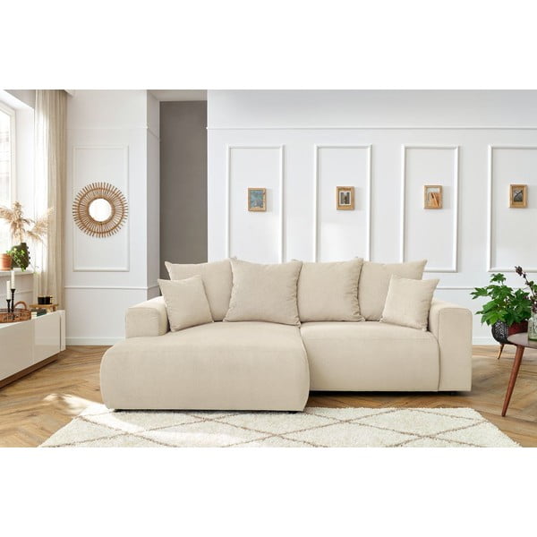 Iš velveto kampinė sofa kreminės spalvos Enjoy – Bobochic Paris-image-1