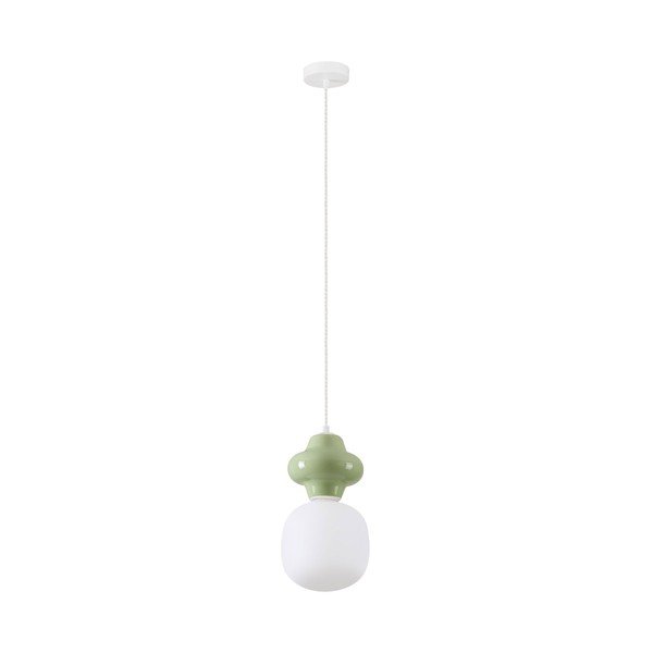 Baltos spalvos/šviesiai žalios spalvos iš keramikos kabantis šviestuvas ø 18 cm su stiklo gaubtu Clio – Nova Luce