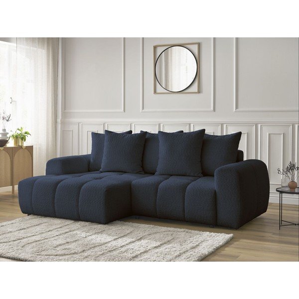 Mėlynos spalvos sulankstoma/su sandėliavimo vieta kampinė sofa iš boucle (su kairiuoju kampu/su gultu) Roxelane – Bobochic Paris-image-3