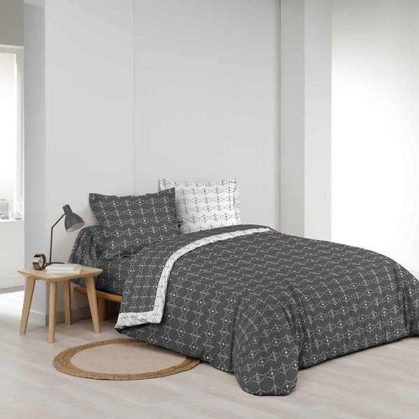 Baltos spalvos/tamsiai pilkos spalvos iš medvilnės dvigulis/itin ilgas antklodės užvalkalas 240x220 cm Aristide – douceur d'intérieur-image-1