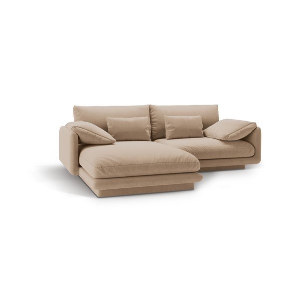 Iš velveto kampinė sofa smėlio spalvos (su kairiuoju kampu/su gultu) Torino – Micadoni -image-2