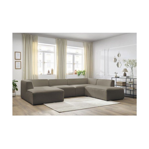 Rudos spalvos iš boucle modulinė kampinė sofa (su dešiniuoju kampu/„U“ formos) Megeve – Bobochic Paris-image-3