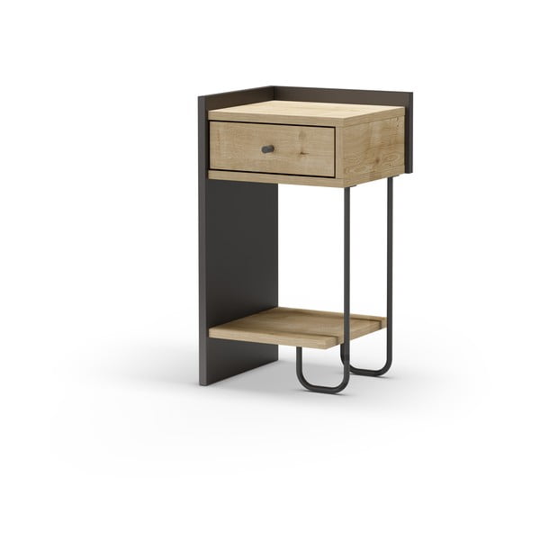 Naktinis staliukas juodos spalvos/natūralios spalvos iš ąžuolo su lentynomis Mercure – Marckeric-image-3