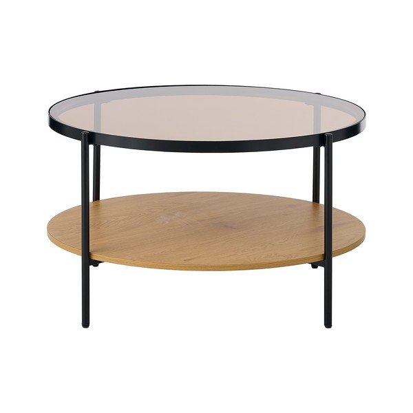 Natūralios spalvos apvalios formos kavos staliukas su stikliniu stalviršiu ø 84 cm Hassel – Unique Furniture-image-2