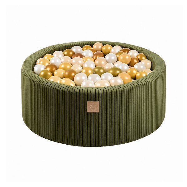 Khaki spalvos iš velveto pripučiamų kamuoliukų baseinas 90x90x30 cm Montessori – Meowbaby