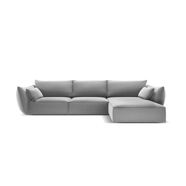 Šviesiai pilkos spalvos iš velveto kampinė sofa (su dešiniuoju kampu/su gultu) Vanda – Mazzini Sofas