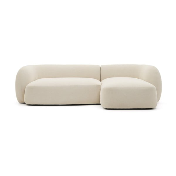 Kreminės spalvos iš šenilinio audinio kampinė sofa (su dešiniuoju kampu/su gultu) Martina – Kave Home