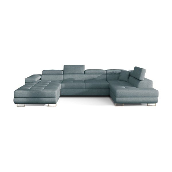 Šviesiai mėlynos spalvos sulankstoma/su sandėliavimo vieta kampinė sofa (su dešiniuoju kampu/„U“ formos) Rodrigo – ELTAP