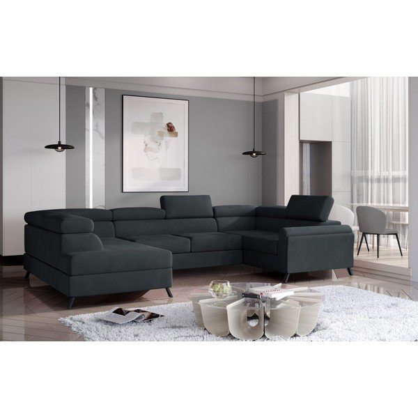 Tamsiai pilkos spalvos iš velveto sulankstoma/su sandėliavimo vieta kampinė sofa (su kairiuoju kampu/„U“ formos) Escada – ELTAP-image-1