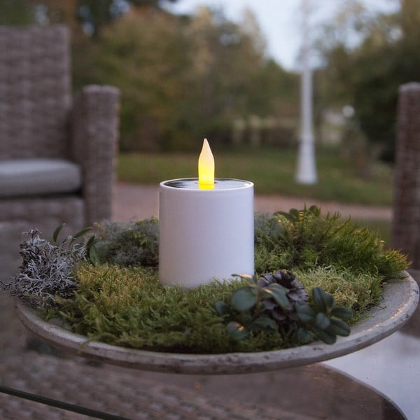 Balta lauko saulės energija veikianti LED žvakė Star Trading Saul, aukštis 7,3 cm-image-1