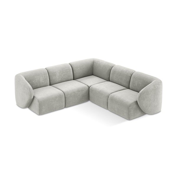 Šviesiai pilkos spalvos kampinė sofa iš šenilinio audinio Lani – Makamii-image-1