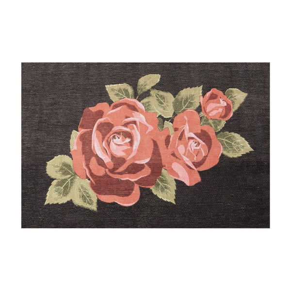 Juodas kilimas su rožių motyvu Kare Design Roses, 240 x 170 cm