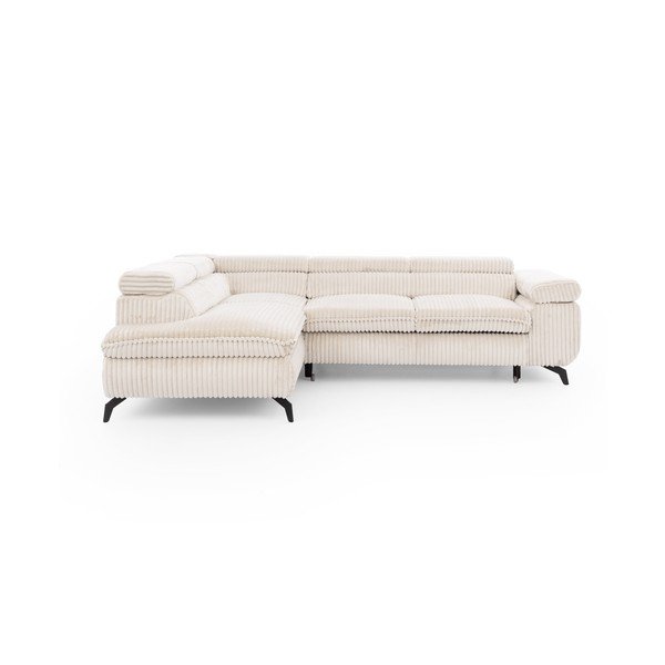 Kreminės spalvos kampinė sofa iš kordinio velveto (su kairiuoju kampu/„L“ formos) Marbeya  – Ropez