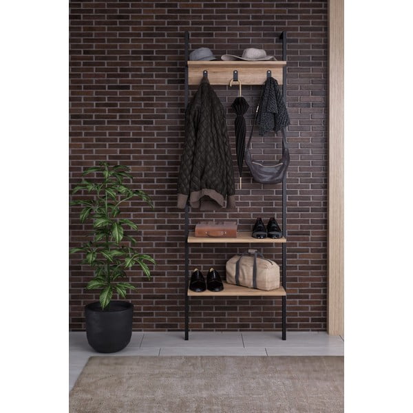 Juodas prieškambario komplektas iš perdirbtos medienos Nina - Kalune Design-image-1