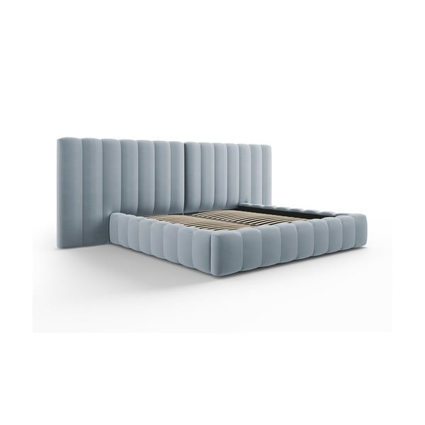 Dvigulė lova šviesiai mėlynos spalvos audiniu dengta su sandėliavimo vieta su lovos grotelėmis 180x200 cm Gina – Milo Casa