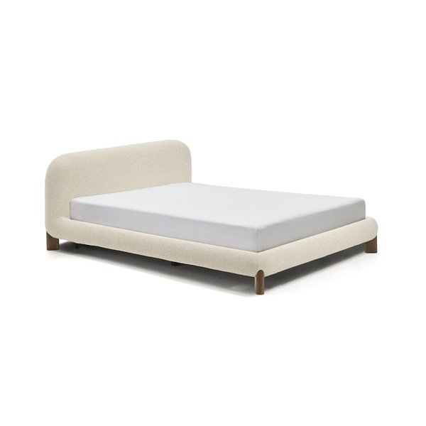 Smėlio spalvos dvigulė lova audiniu dengta be grotelių 180x200 cm Odina – Kave Home