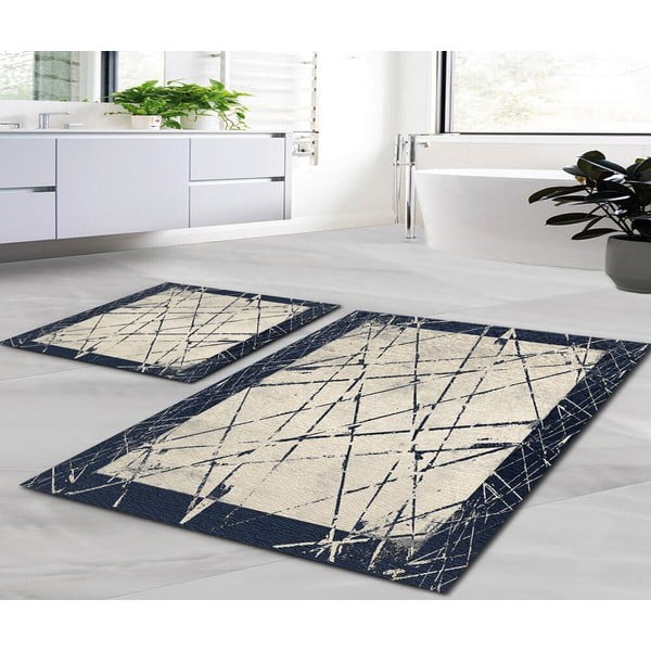 Vonios kilimėliai mėlynos spalvos/smėlio spalvos 2 vnt. 60x100 cm Geometric – Mila Home-image-1