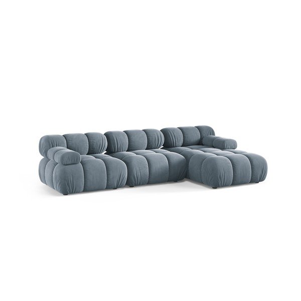 Pilkos spalvos modulinė kampinė sofa iš velveto (su dešiniuoju kampu/su gultu) – Micadoni -image-2
