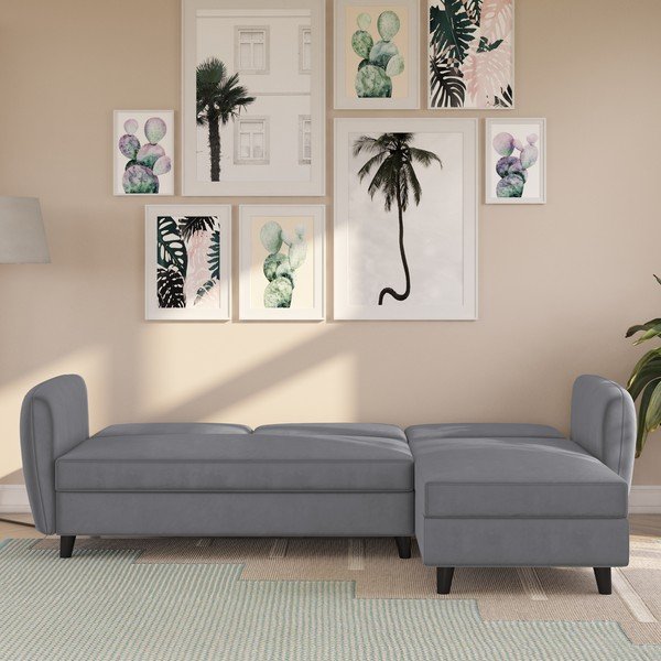 Iš velveto sulankstoma kampinė sofa pilkos spalvos Perry – Støraa-image-2