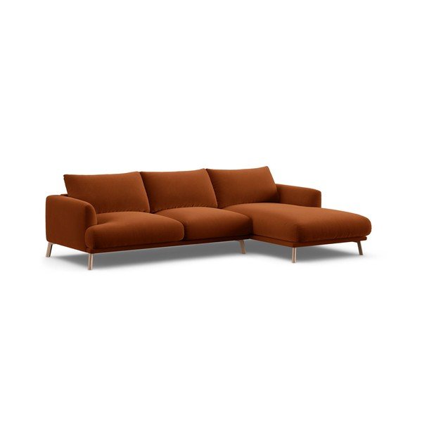 Terakotos spalvos kampinė sofa iš velveto (su dešiniuoju kampu/su gultu) Naomi – Micadoni -image-2