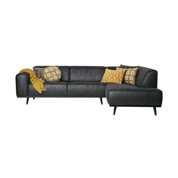 Juoda zomšinė kampinė sofa BePureHome Statement, dešinysis kampas-image-2
