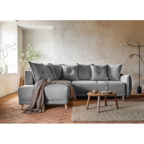 Sulankstoma kampinė sofa iš kordinio velveto pilkos spalvos (su kairiuoju kampu) Lazy Lukka – Miuform-image-4