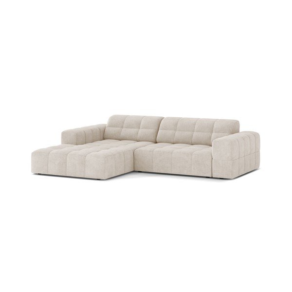 Kreminės spalvos kampinė sofa iš šenilinio audinio (su kairiuoju kampu/su gultu) Chicago – Cosmopolitan Design-image-1