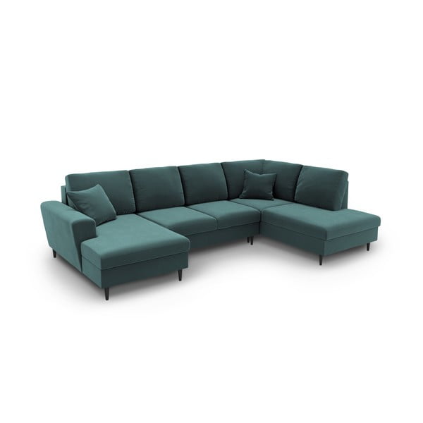 Smaragdinės spalvos iš velveto sulankstoma/su sandėliavimo vieta kampinė sofa (su dešiniuoju kampu/„U“ formos) Kyoto – Cosmopolitan Design-image-2