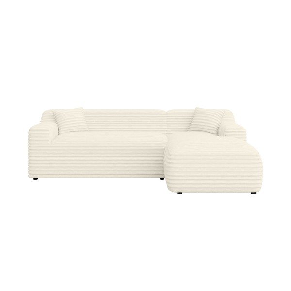 Kreminės spalvos iš kordinio velveto kampinė sofa (su dešiniuoju kampu/su gultu) Martin – Ropez