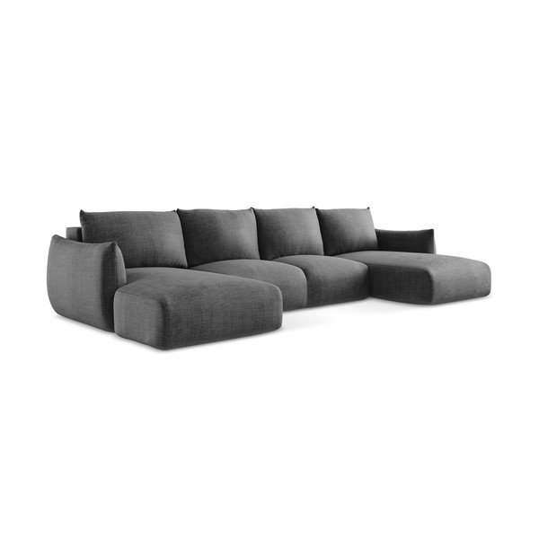 Tamsiai pilkos spalvos sulankstoma kampinė sofa („U“ formos) Leila – Makamii-image-3