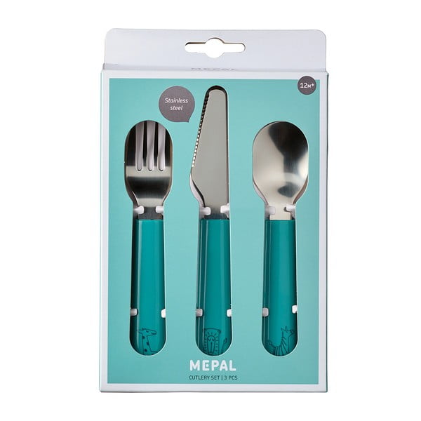 Vaikiški stalo įrankiai turkio spalvos/sidabrinės spalvos iš nerūdijančio plieno 3 vnt. Deep turquoise – Mepal-image-2