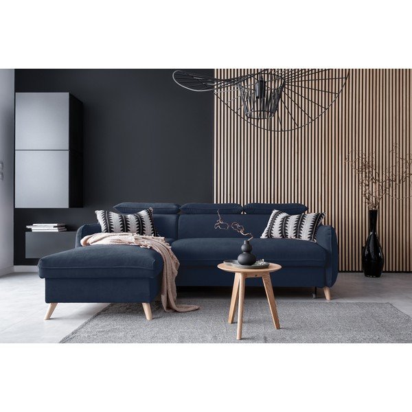 Sulankstoma kampinė sofa iš velveto tamsiai mėlynos spalvos (su kairiuoju kampu) Sweet Harmony – Miuform-image-1