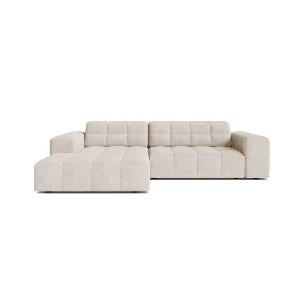 Kreminės spalvos kampinė sofa iš šenilinio audinio (su kairiuoju kampu/su gultu) Chicago – Cosmopolitan Design