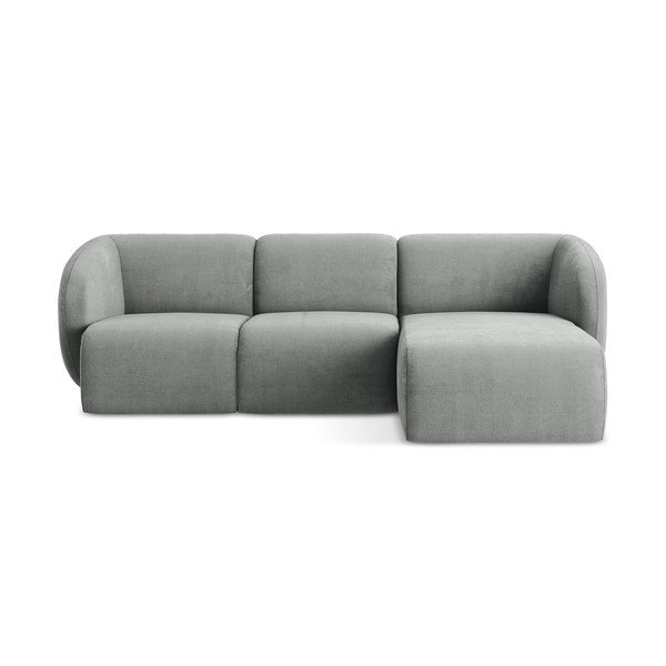 Pilkos spalvos kampinė sofa iš šenilinio audinio (su dešiniuoju kampu/su gultu) Lani – Makamii