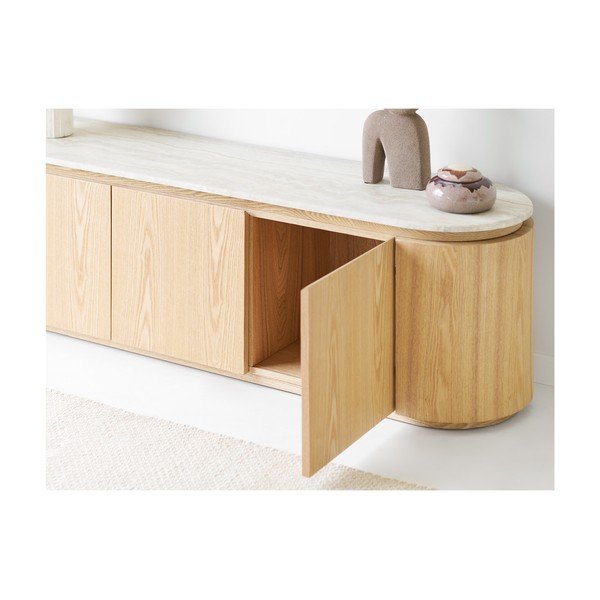 Kreminės spalvos/natūralios spalvos TV spintelė su akmens stalviršiu 160x45x40 cm Larvik – House Nordic-image-1