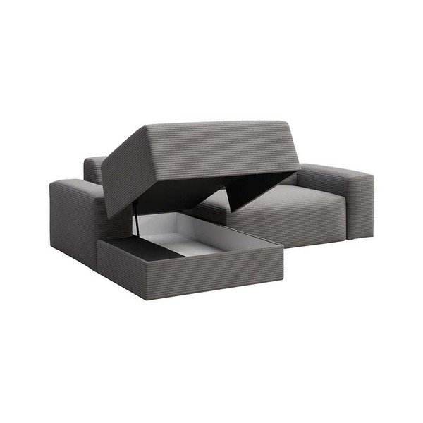 Pilkos spalvos iš kordinio velveto sulankstoma/su sandėliavimo vieta kampinė sofa (su kairiuoju kampu/su gultu) Villet – Rodier-image-3