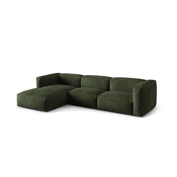 Žalios spalvos iš velveto modulinė kampinė sofa (su kairiuoju kampu/su gultu) Martina – Micadoni -image-3
