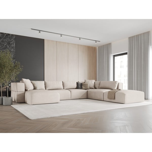 Kampinė sofa smėlio spalvos (su dešiniuoju kampu/„U“ formos) Esther – Milo Casa-image-1