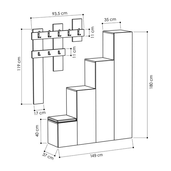 "Homitis Up" baltos spalvos spintos ir sieninių pakabų rinkinys-image-2