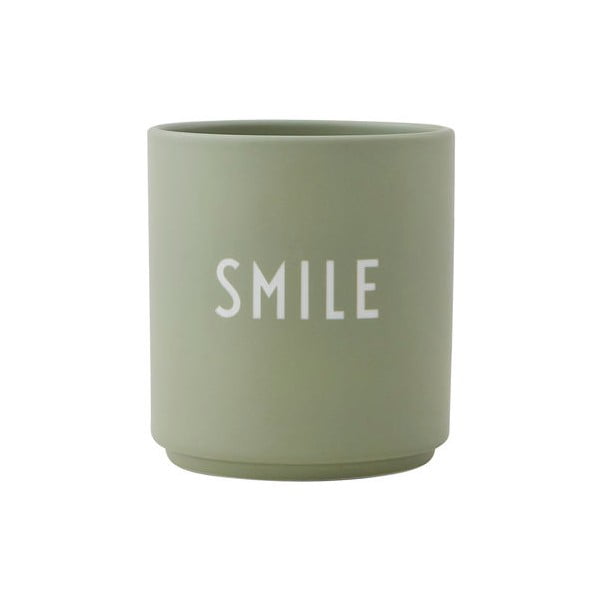 Šviesiai žalios spalvos porcelianinis puodelis Design Letters Favourite Smile