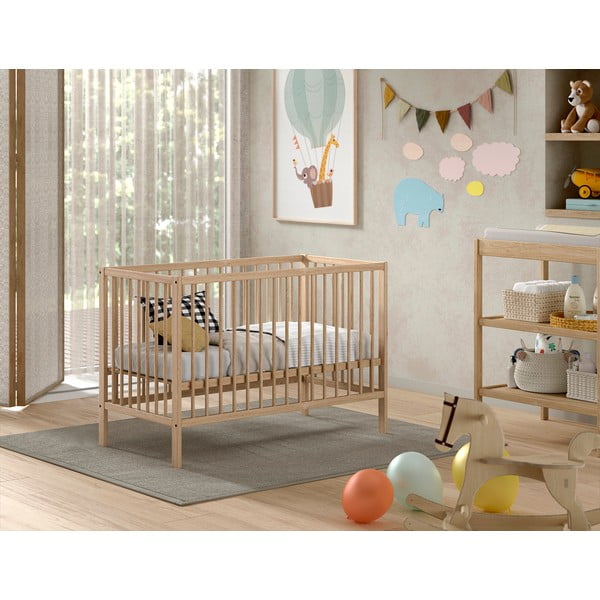Vaikiška lova iš pušies masyvo natūralios spalvos 60x120 cm DINO – Vipack-image-1