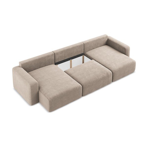 Smėlio spalvos sulankstoma/su sandėliavimo vieta kampinė sofa iš šenilinio audinio („U“ formos) Kona – Makamii-image-4