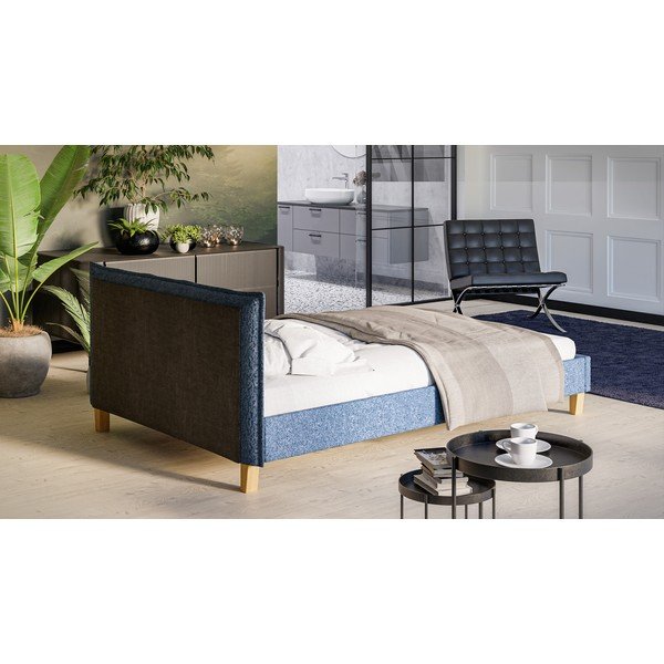 Mėlyna minkšta dvigulė lova su grotelėmis 140x200 cm Tina - Ropez-image-3