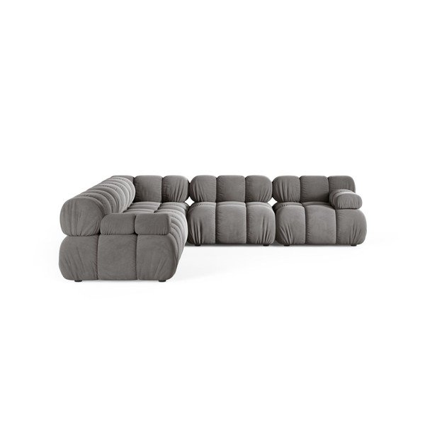 Šviesiai pilkos spalvos modulinė kampinė sofa iš velveto – Micadoni 