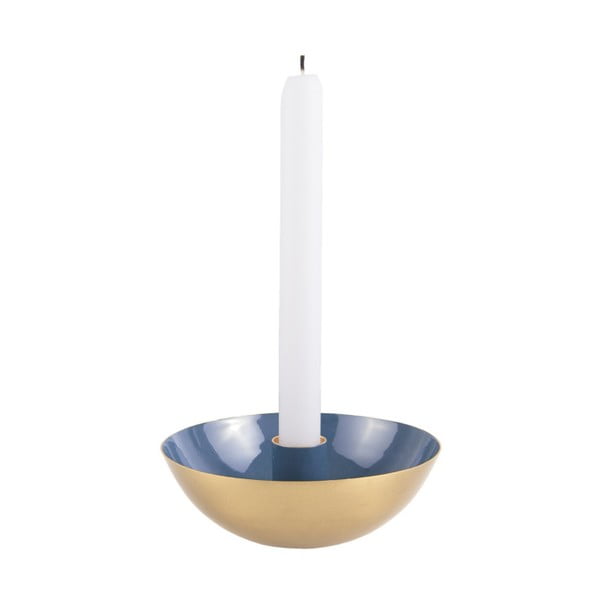 Mėlyna žvakidė su aukso spalvos detalėmis PT LIVING Tub, ⌀ 10 cm